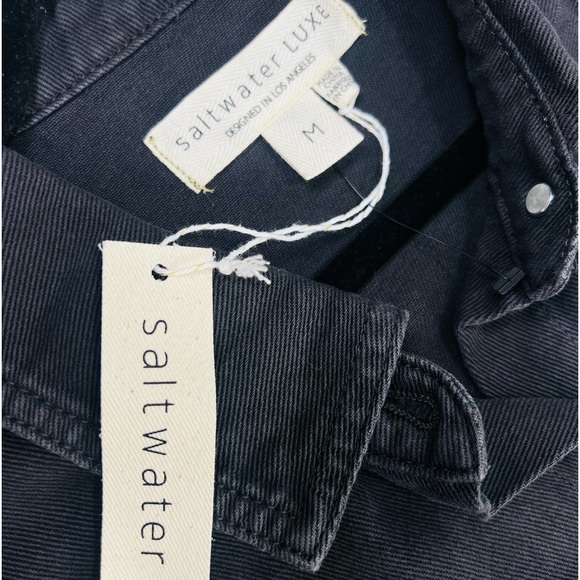 Saltwater Luxe Washed Black Jean Jacket with Fringe 100% Cotten cowgirl biker - Picture 6 of 14